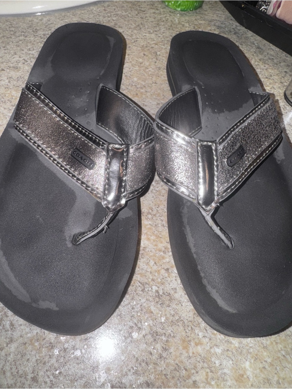 Coach Women's Metallic Charcoal Flip Thong Sandals